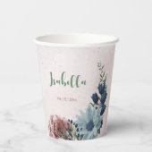 Romantische rosa Blumen, Grünpflanzen Pappbecher (Rückseite)