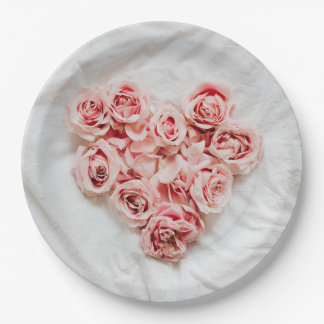 Romantische rosa Blumen-Herz-Papierteller Pappteller