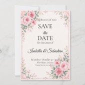 Romantische rosa Blumen Save The Date (Vorderseite)