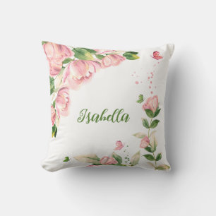 Romantische rosa Blumen Schmetterlinge Kissen