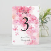 Romantische rosa Blumen | Tischnummernkarten Einladung (Stehend Vorderseite)