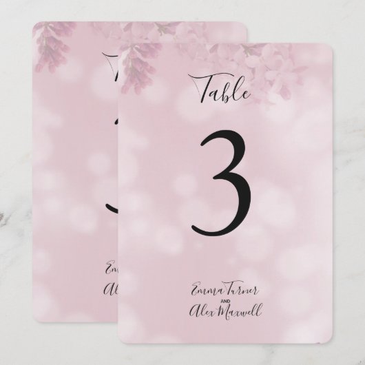 Romantische rosa Blumen | Tischnummernkarten Einladung (Vorne/Hinten)