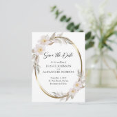 Romantische rosa Blumenblätterung Save the Date Ankündigungspostkarte (Stehend Vorderseite)