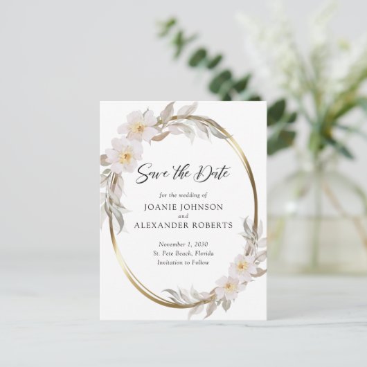 Romantische rosa Blumenblätterung Save the Date Ankündigungspostkarte