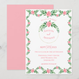 Romantische rosa Blumengrün Typografie Hochzeit I Einladung