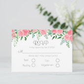 Romantische Rosa Blumengrün Typografie Hochzeit RSVP Karte (Stehend Vorderseite)