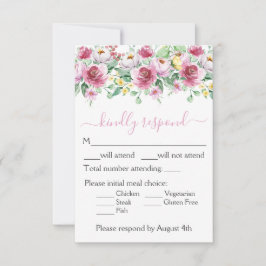 Romantische Rosa Blumenhochzeit RSVP Karte
