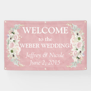 Romantische rosa Blumenhochzeits-Fahne Banner
