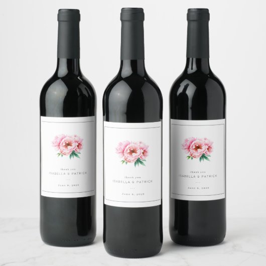 Romantische rosa Blumenillustration Weinetikett (Flaschen)