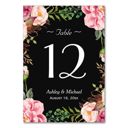 Romantische Rosa Blumenreath Hochzeitsstimmung Tis Tischnummer (Vorderseite)