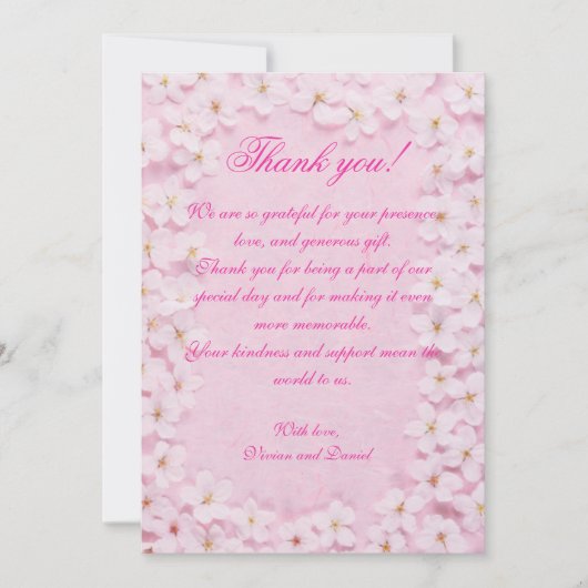 Romantische rosa Blumenzehen Dankeschön Karte (Vorderseite)