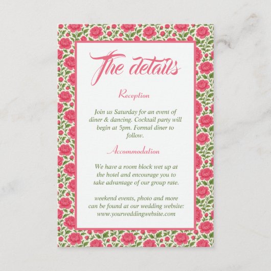 Romantische Rosa Blumenzwiebeldetails Begleitkarte (Vorderseite)