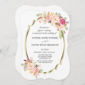 Romantische Rosa Blush Bloral Gold Rahmen Hochzeit Einladung (Vorne/Hinten)