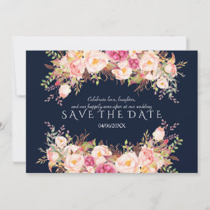Romantische Rosa Blush Blume Hochzeit Navy Blue Save The Date