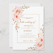Romantische Rosa Blush Gold Floral Wedding Einladung (Vorderseite)