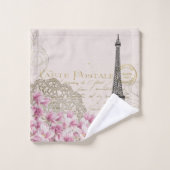 Romantische rosa Blüten Paris Eiffelturm Badhandtuch Set (Waschlappen)