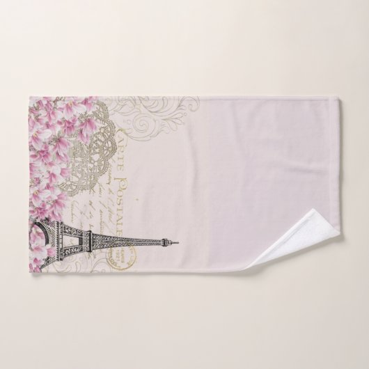 Romantische rosa Blüten Paris Eiffelturm Badhandtuch Set (Handtuch)