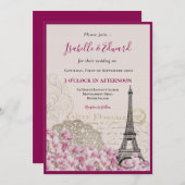 Romantische Rosa Blüten Paris Eiffelturm Hochzeit Einladung (Vorne/Hinten)