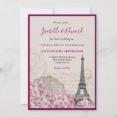 Romantische Rosa Blüten Paris Eiffelturm Hochzeit Einladung (Vorderseite)