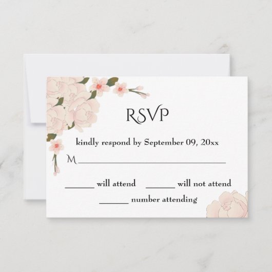 Romantische rosa Blütenblütenhochzeit RSVP Karte (Vorderseite)