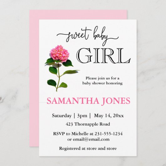 Romantische rosa Blütendusche Einladung (Vorne/Hinten)