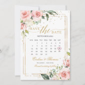 Romantische Rosa Blütengoldrahmen Hochzeit Save The Date (Vorderseite)