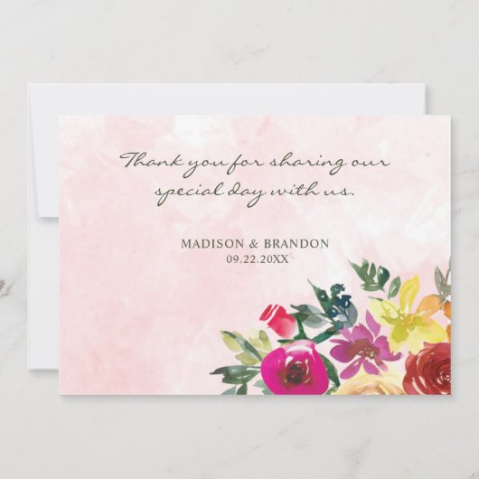 Romantische Rosa Blütengrün Wasserfarbenprägung Ho Dankeskarte (Rückseite)