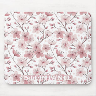 Romantische rosa Blütenzweige weiße Floral Mousepad
