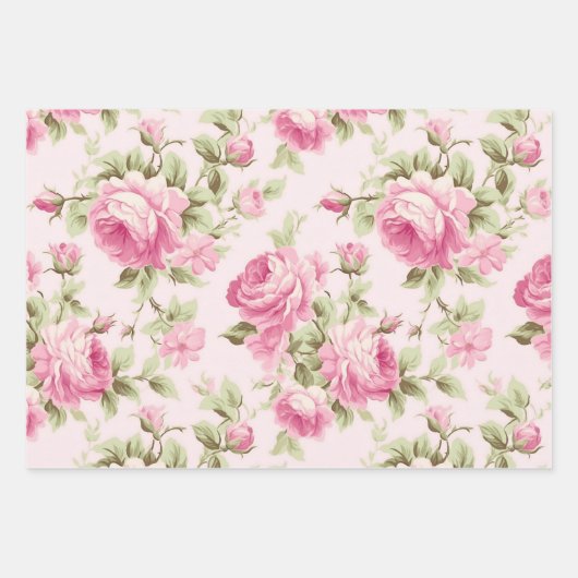 Romantische Rosa Cabbage-Rose | Shabby-Hütte Geschenkpapier Set (Vorderseite)