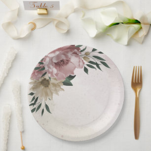 romantische rosa & Champagner Blumen Pappteller