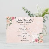 Romantische rosa Creme florale Hochzeit Speichern Einladung (Stehend Vorderseite)