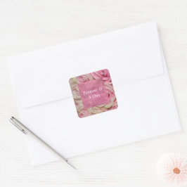 Romantische Rosa Creme Rose Hochzeit Quadratischer Aufkleber
