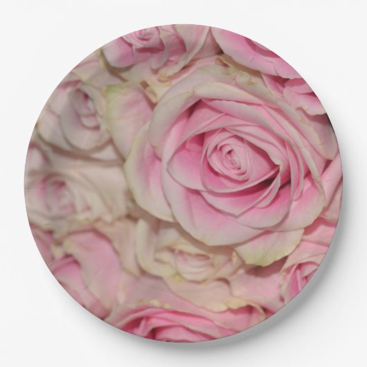 Romantische rosa Creme-Rose Pappteller (Vorderseite)
