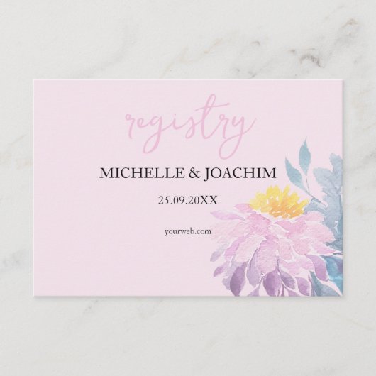 Romantische rosa Dahlia Watercolor Kunst Eintritts Begleitkarte (Vorderseite)