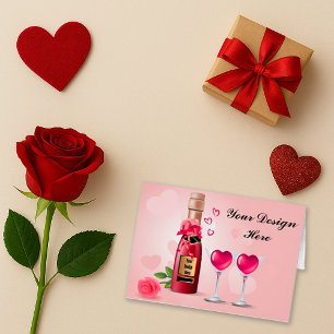 Romantische rosa Elegante Flasche Herzbrille Karte