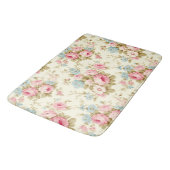 Romantische Rosa Englische Rose auf blassgelb Badematte (Schrägansicht)