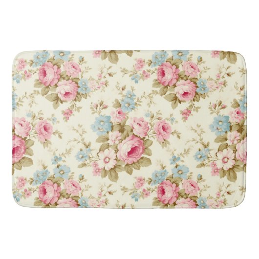 Romantische Rosa Englische Rose auf blassgelb Badematte (Vorderseite)