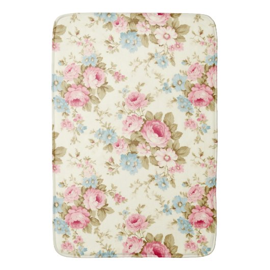 Romantische Rosa Englische Rose auf blassgelb Badematte (Vorderseite Vertikal)