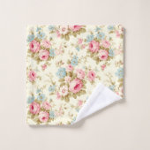 Romantische Rosa Englische Rose auf blassgelb Badhandtuch Set (Waschlappen)