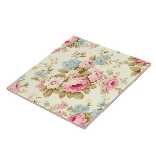 Romantische Rosa Englische Rose auf blassgelb Fliese (Seite)