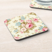 Romantische Rosa Englische Rose auf blassgelb Getränkeuntersetzer (Linke Seite)