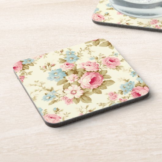 Romantische Rosa Englische Rose auf blassgelb Getränkeuntersetzer (Linke Seite)