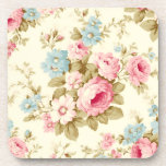 Romantische Rosa Englische Rose auf blassgelb Getränkeuntersetzer<br><div class="desc">Schönes und romantisches feminines,  nahtloses Blumenmuster mit den Sprays von rosa Rosen und blauen Blumen mit Salbei-Blattwerk auf hellpastellgelbem Hintergrund.</div>