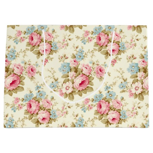 Romantische Rosa Englische Rose auf blassgelb Große Geschenktüte (Vorderseite)