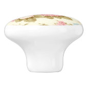 Romantische Rosa Englische Rose auf blassgelb Keramikknauf (Seitenansicht)