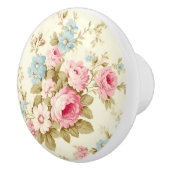 Romantische Rosa Englische Rose auf blassgelb Keramikknauf (Rechts)