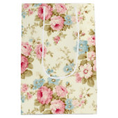 Romantische Rosa Englische Rose auf blassgelb Mittlere Geschenktüte (Rückseite)