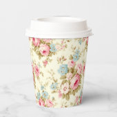 Romantische Rosa Englische Rose auf blassgelb Pappbecher (Rückseite)