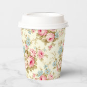 Romantische Rosa Englische Rose auf blassgelb Pappbecher (Vorderseite)