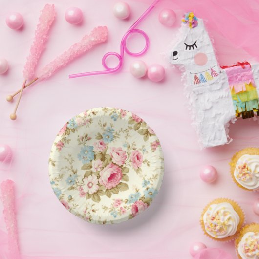 Romantische Rosa Englische Rose auf blassgelb Pappteller (Party)